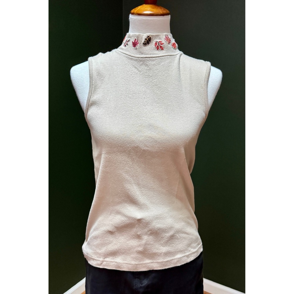 Vintage Christopher & Banks Sleeveless‎ Fall Leaf Embellished Mock Neck Size S